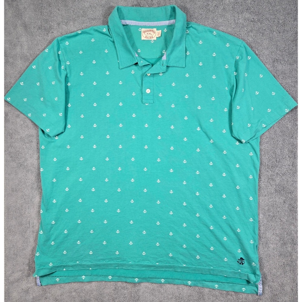 Brooks Brothers XXL Polo Shirt Anchor Print Nautical Teal 100% Cotton 2XL Mens